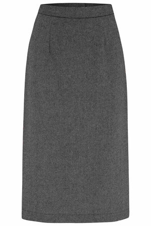 Ingrid Herringbone Fitted Skirt in Grey | 1940s Style | Weekend Doll  