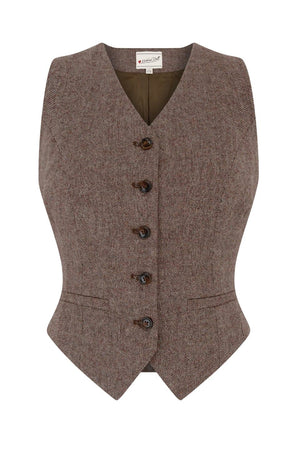 Women’s 1940s Tailored Brown Herringbone Waistcoat with Matching Suit | 1940s Style|Weekend Doll  