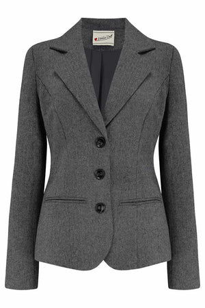 Women’s 1940s Tailored Grey Herringbone Blazer Jacket | Weekend Doll  