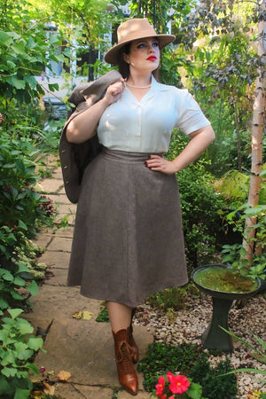 Vintage Inspired Brown Wool Blend Herringbone A Line Skirt | 1940s Style | Weekend Doll