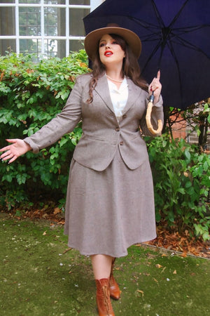 Vintage Inspired Brown Wool Blend Herringbone A Line Skirt | 1940s Style | Weekend Doll