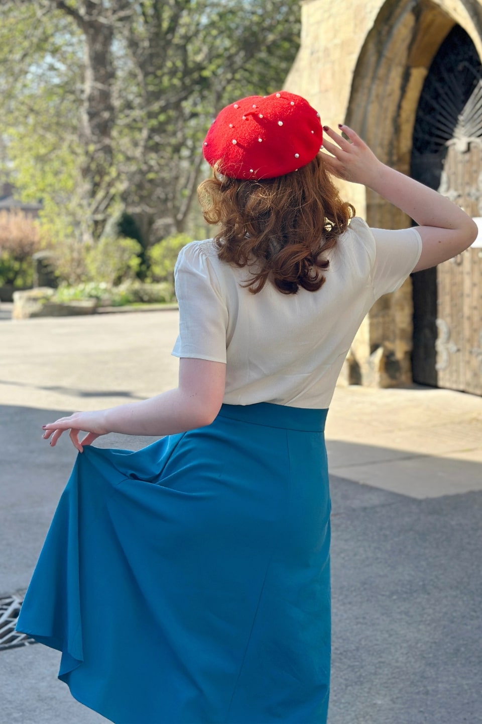 1940s style Knee-length A-line Skirt in Teal | Weekend Doll  