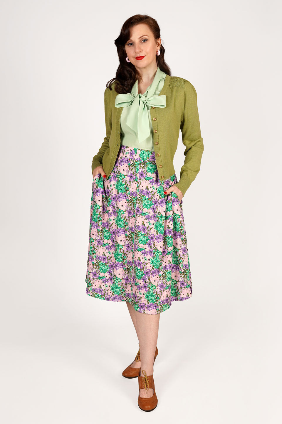 1940s and 50s Style Short Sleeve Pussy Bow Blouse In Mint Green  | Vintage Inspired | Weekend Doll 