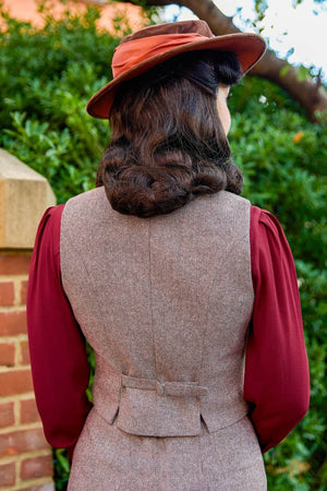 Women’s 1940s Tailored Brown Herringbone Waistcoat with Matching Suit | 1940s Style|Weekend Doll  