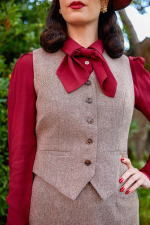 Women’s 1940s Tailored Brown Herringbone Waistcoat with Matching Suit | 1940s Style|Weekend Doll  