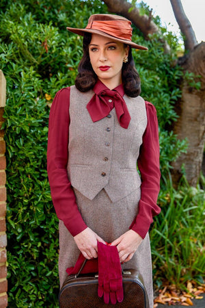 Women’s 1940s Tailored Brown Herringbone Waistcoat with Matching Suit | 1940s Style|Weekend Doll  