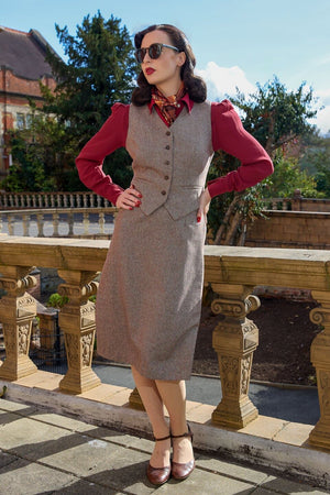 Women’s 1940s Tailored Brown Herringbone Waistcoat with Matching Suit | 1940s Style|Weekend Doll  