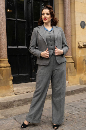 Women’s 1940s Tailored Grey Herringbone Blazer Jacket | Weekend Doll  