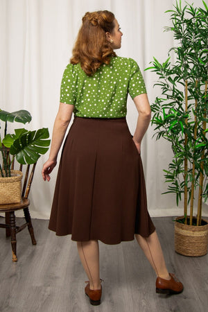 1940s and 50s Style Short Sleeve Pussy Bow Blouse In Green Polka Dot | Vintage Inspired | Weekend Doll 