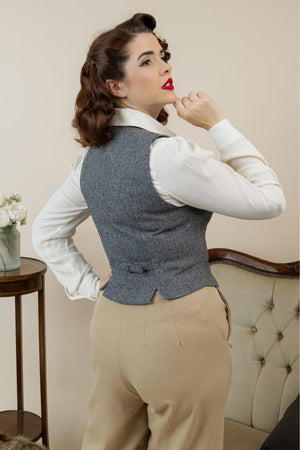 Women’s 1940s Tailored Grey Herringbone Waistcoat with Matching Suit | 1940s Style|Weekend Doll  