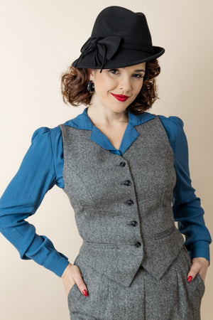 Women’s 1940s Tailored Grey Herringbone Waistcoat with Matching Suit | 1940s Style|Weekend Doll  