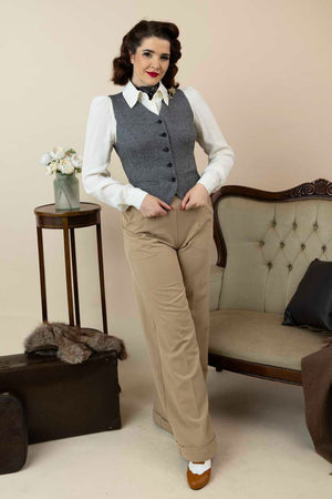 Women’s 1940s Tailored Grey Herringbone Waistcoat with Matching Suit | 1940s Style|Weekend Doll  