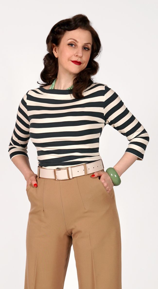 Janet Top in Black and Ivory Striped