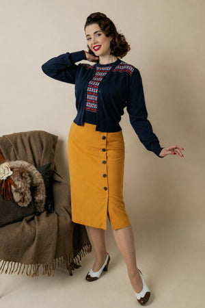 Joan Fair Isle Cardigan in Navy