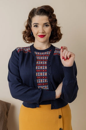 Joan Fair Isle Cardigan in Navy