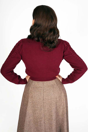 Vintage Inspired Merino Wool and Cotton Mix Burgundy Cardigan | 1940s Style | Weekend Doll
