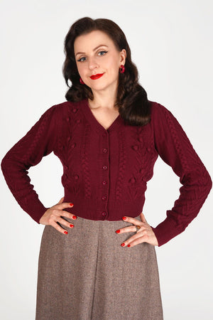 Vintage Inspired Merino Wool and Cotton Mix Burgundy Cardigan | 1940s Style | Weekend Doll