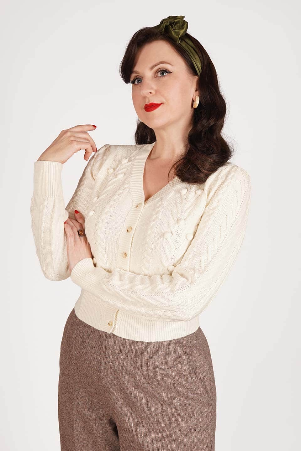 Vintage Inspired Merino Wool and Cotton Mix Cream Cardigan | 1940s Style | Weekend Doll