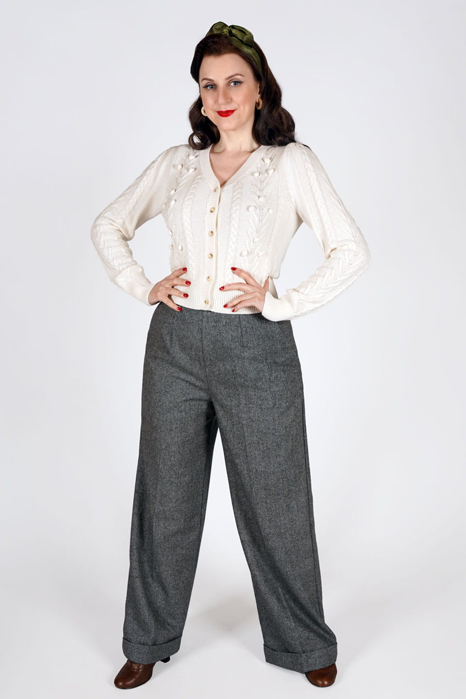 Vintage Inspired Merino Wool and Cotton Blend Cream Cardigan | 1940s Style | Weekend Doll