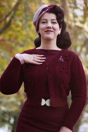 Vintage Inspired 100% Merino Wool Burgundy Cardigan | 1940s Style | Weekend Doll