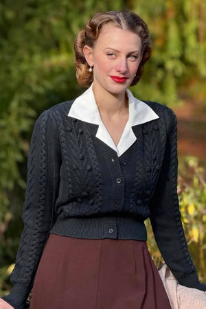 Vintage Inspired 100% Merino Wool Bottle Green Cardigan | 1940s Style | Weekend Doll
