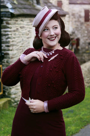 Vintage Inspired 100% Merino Wool Burgundy Cardigan | 1940s Style | Weekend Doll