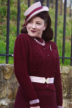 Vintage Inspired 100% Merino Wool Burgundy Cardigan | 1940s Style | Weekend Doll
