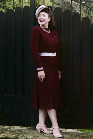 Vintage Inspired 100% Merino Wool Burgundy Cardigan | 1940s Style | Weekend Doll