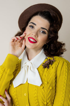 Vintage Inspired 100% Merino Wool Mustard Yellow Cardigan | 1940s Style | Weekend Doll