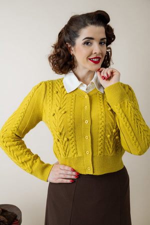 Vintage Inspired 100% Merino Wool Mustard Yellow Cardigan | 1940s Style | Weekend Doll