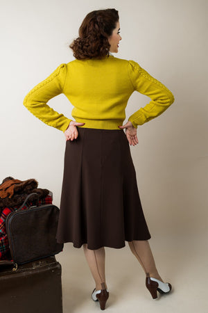 Vintage Inspired 100% Merino Wool Mustard Yellow Cardigan | 1940s Style | Weekend Doll
