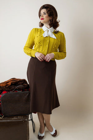 Vintage Inspired 100% Merino Wool Mustard Yellow Cardigan | 1940s Style | Weekend Doll