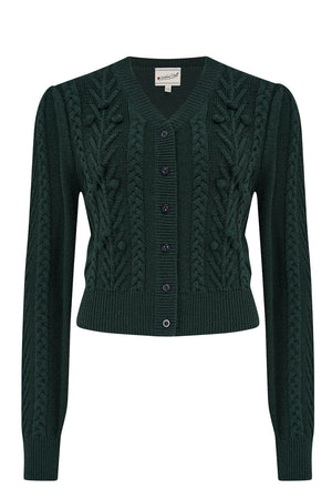 Vintage Inspired 100% Merino Wool Bottle Green Cardigan | 1940s Style | Weekend Doll
