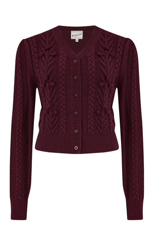 Vintage Inspired 100% Merino Wool Burgundy Cardigan | 1940s Style | Weekend Doll