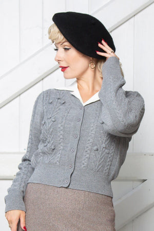 Vintage Inspired 100% Merino Wool Grey Cardigan | 1940s Style | Weekend Doll