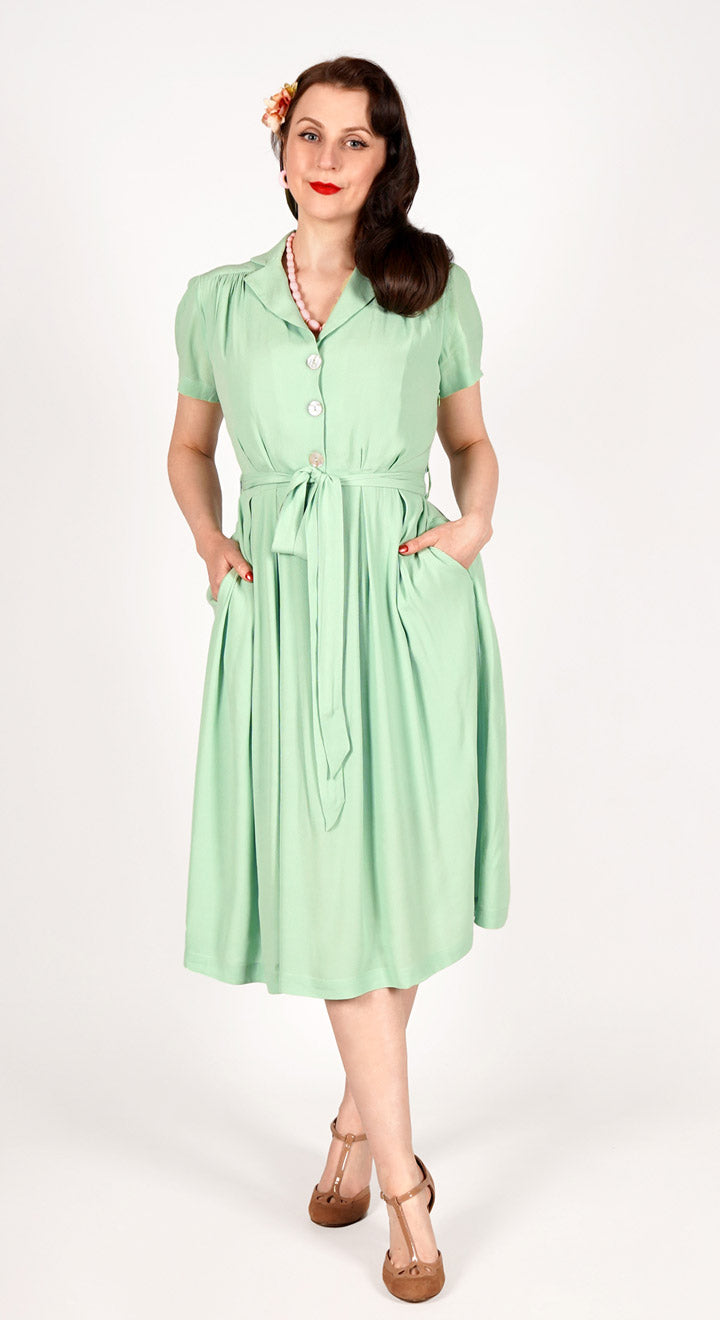Katherine Sustainable Vintage Inspired Shirt Dress in Mint Green  | 1940s & 1950s Style | Weekend Doll 