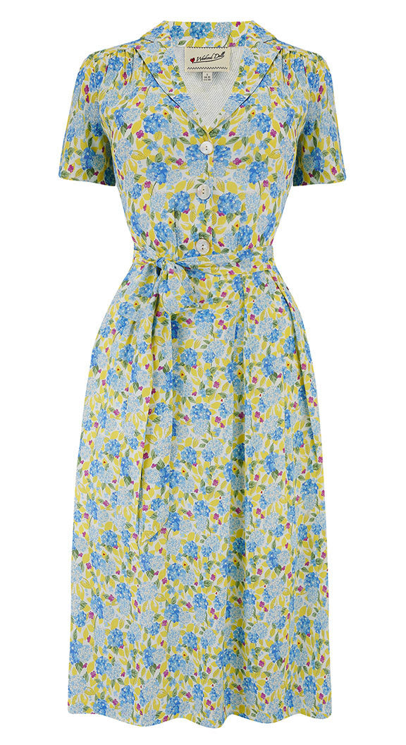 Sustainable Vintage Inspired Shirt Dress in Yellow Floral Print  | 1940s & 1950s Style | Weekend Doll Sustainable Vintage Inspired Shirt Dress in Yellow Floral Print  | 1940s & 1950s Style | Weekend Doll 