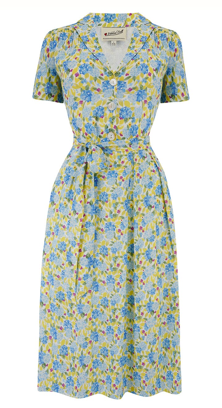 Sustainable Vintage Inspired Shirt Dress in Yellow Floral Print  | 1940s & 1950s Style | Weekend Doll