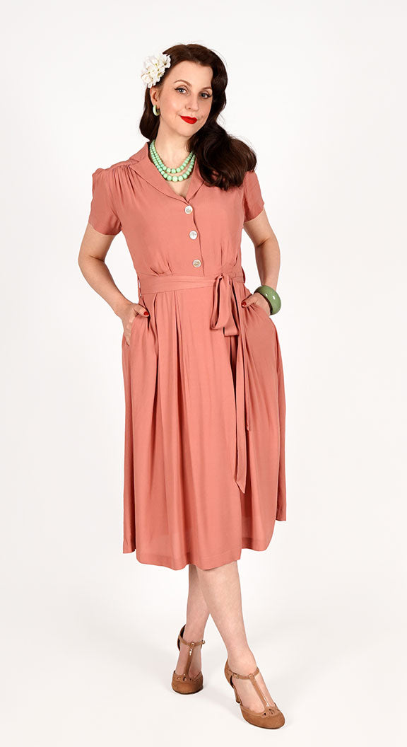 Katherine Sustainable Vintage Inspired Shirt Dress in Rose  | 1940s & 1950s Style | Weekend Doll 