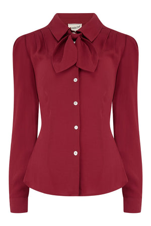 Mulberry Long Sleeve Blouse with Detachable Bow | 1940s Style | Weekend Doll