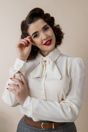 Ivory Long Sleeve Blouse with Detachable Bow | 1940s Style | Weekend Doll