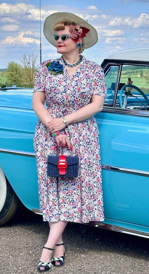 Katherine Sustainable Vintage Inspired Shirt Dress in Purple Hydrangea | 1940s & 1950s Style | Weekend Doll 