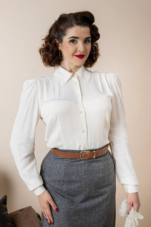 Ivory Long Sleeve Blouse with Detachable Bow | 1940s Style | Weekend Doll