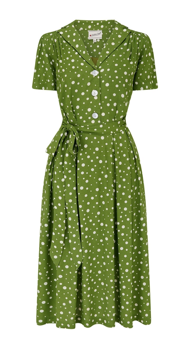 green emerald velvet dress Women's Green Polka Dot Shirt Dress