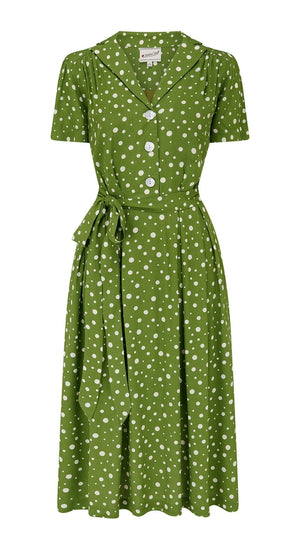 Katherine Sustainable Vintage Inspired Shirt Dress in Green Polka Dot | 1940s & 1950s Style | Weekend Doll