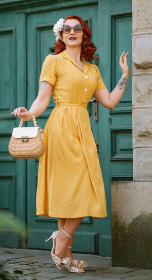 Katherine Sustainable Vintage Inspired Shirt Dress in Mustard  | 1940s & 1950s Style | Weekend Doll 