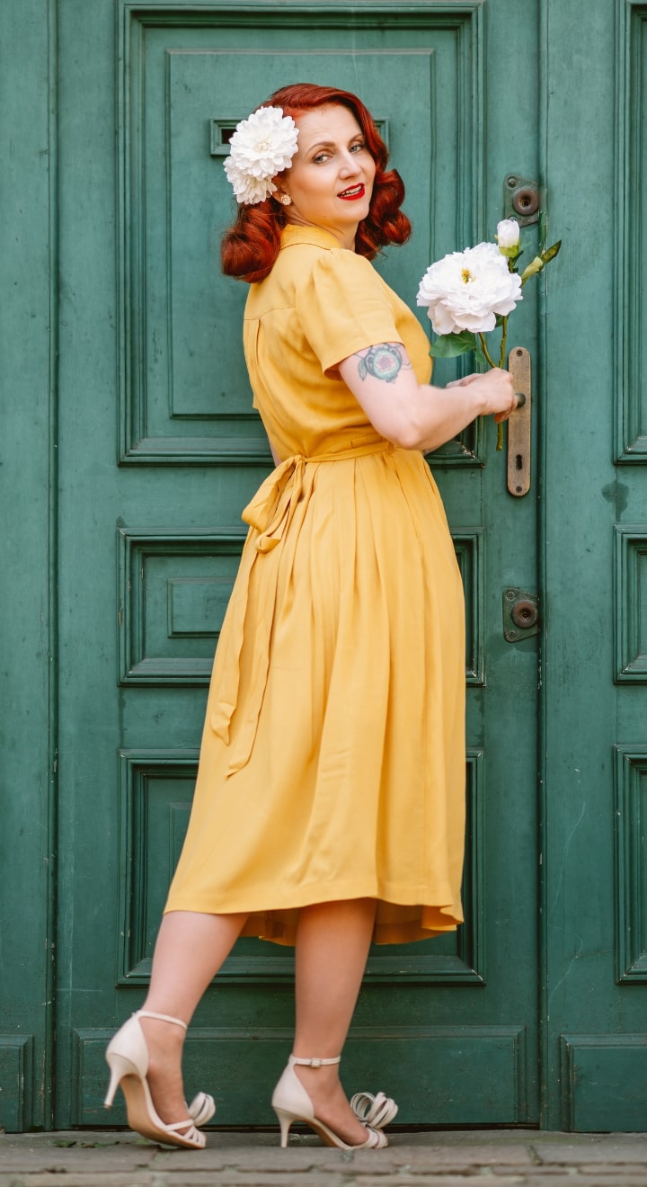 Katherine Sustainable Vintage Inspired Shirt Dress in Mustard  | 1940s & 1950s Style | Weekend Doll 