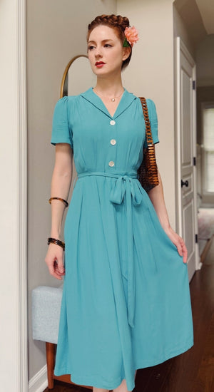 1940s shirt dress Vintage Floral Sundress, Vintage 40s Button Down This rich jewel tone teal satin shirt dress will make even Agent Carter jealous Katherine Sustainable Vintage Inspired Shirt