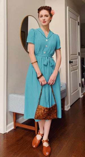 Katherine Sustainable Vintage Inspired Shirt Dress in Teal | 1940s & 1950s Style | Weekend Dol