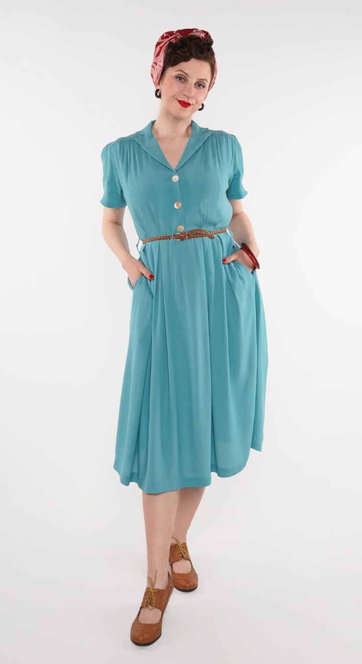 Katherine Sustainable Vintage Inspired Shirt Dress in Teal | 1940s & 1950s Style | Weekend Doll 